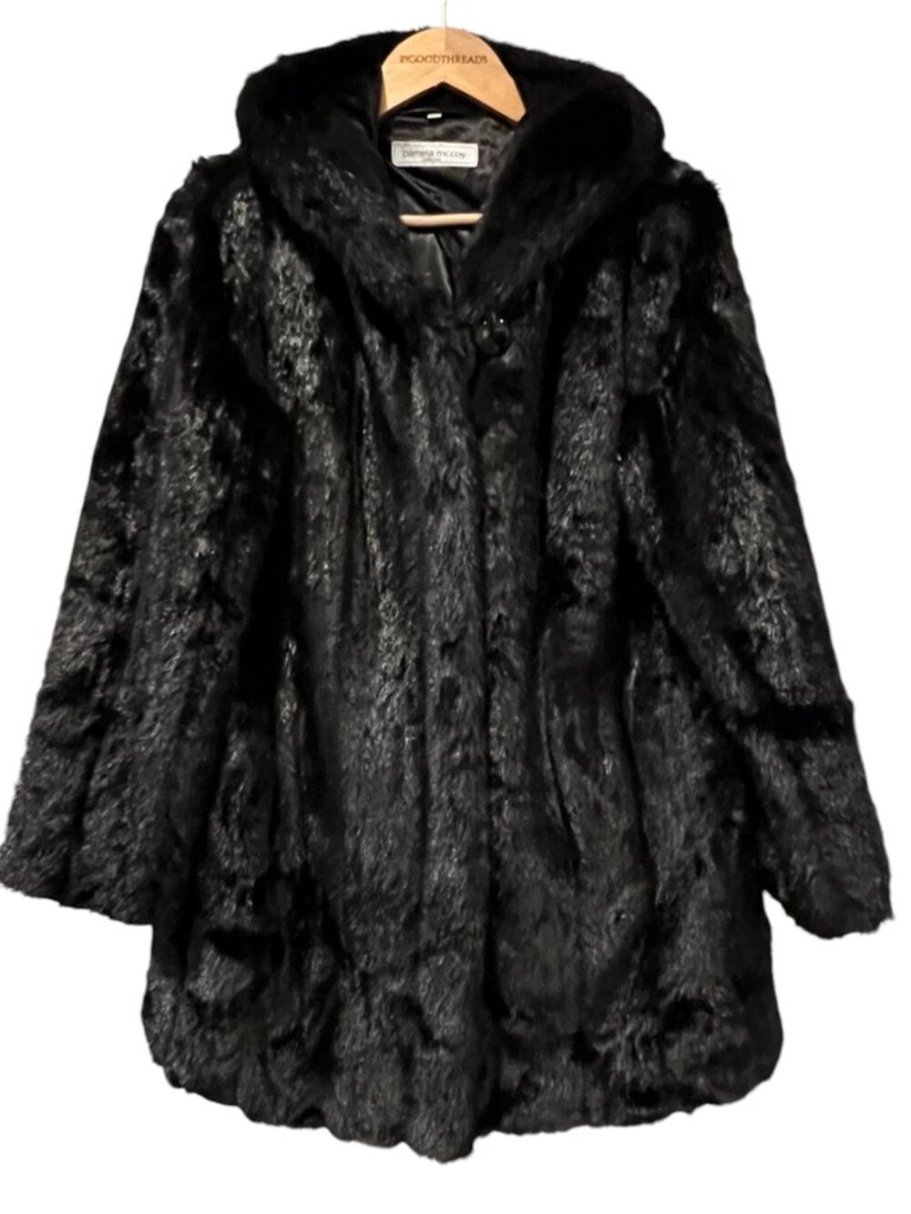 Pamela McCoy Black Faux Fur Hooded Coat, M
